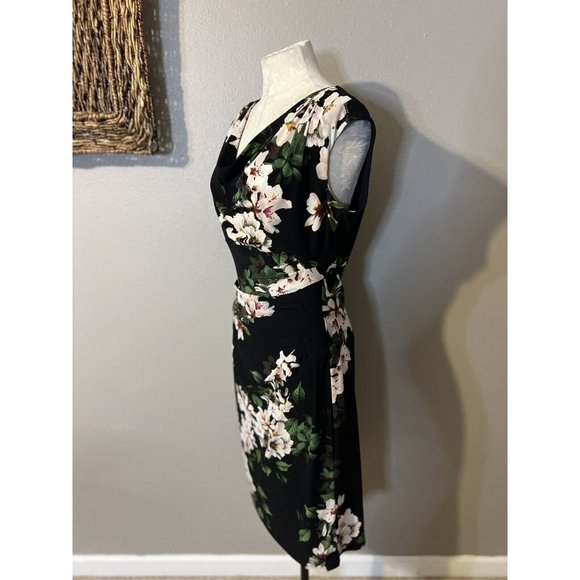 Ralph Lauren Dress 10 Black Pink Green Floral Washable Stretch Career Church - Picture 9 of 11